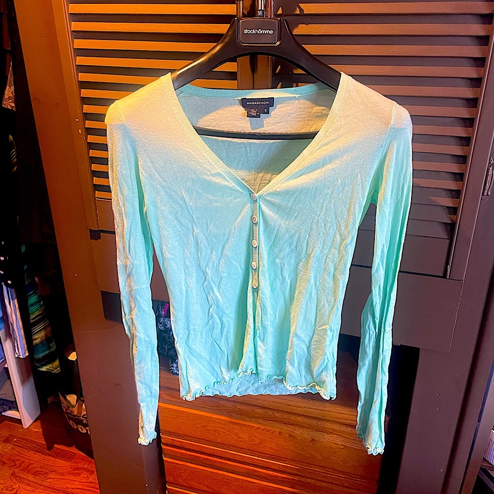 Magaschoni mint green thin softest 100% cotton cardigan